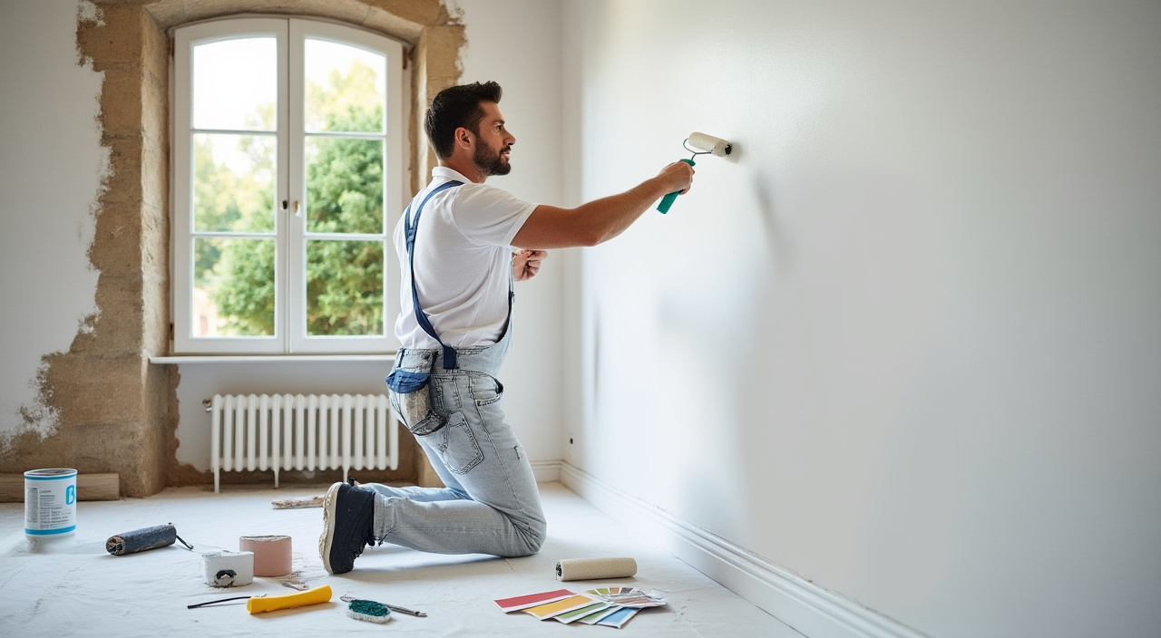 Peintre professionnel rénovant un intérieur en Gironde