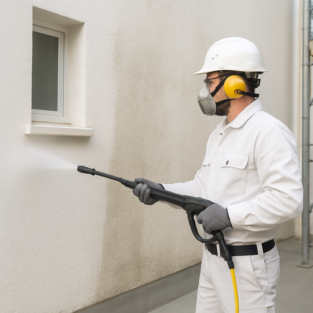 Préparation de façade avec nettoyage haute pression pour peinture en Gironde