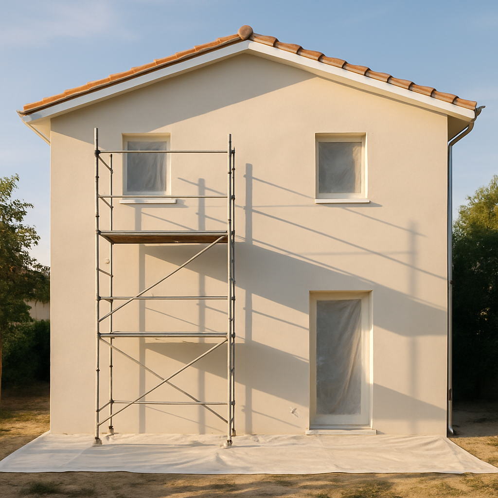 Façade neuve prête pour peinture en Gironde avec protections