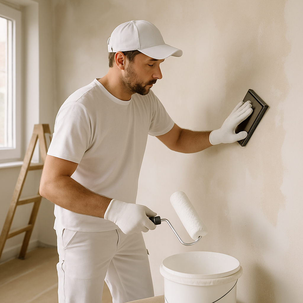 Artisan prépare un mur intérieur pour peinture en Gironde