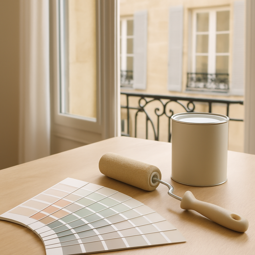 Nuancier de couleurs et matériel de peinture pour un projet en Gironde