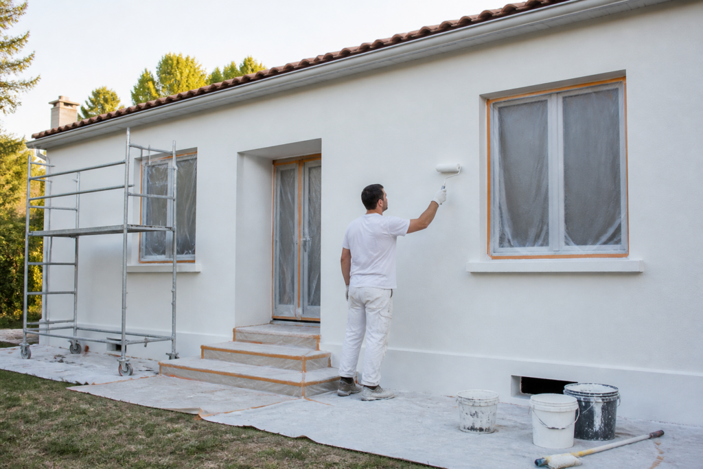 Peinture de façade maison en Gironde par artisan peintre