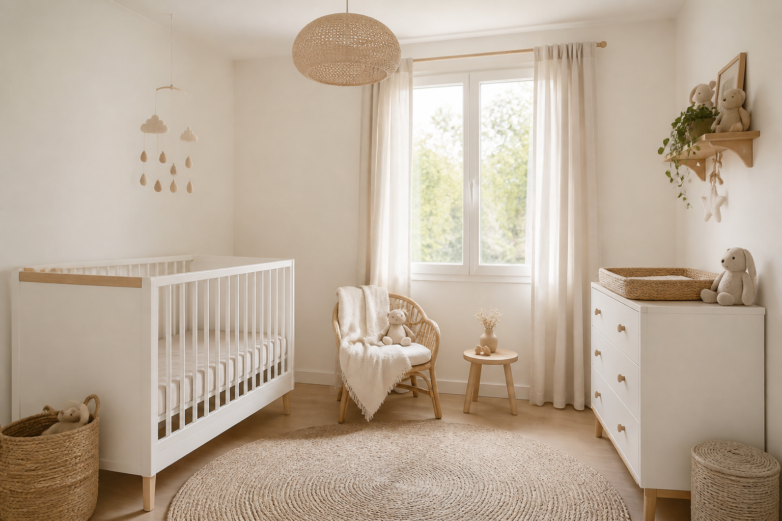 Chambre de bébé avec murs fraîchement peints en blanc en Gironde