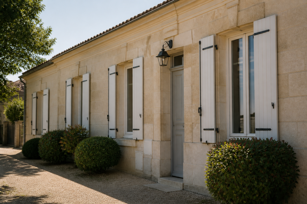 Façade girondine peinte en ton pierre avec préparation visible