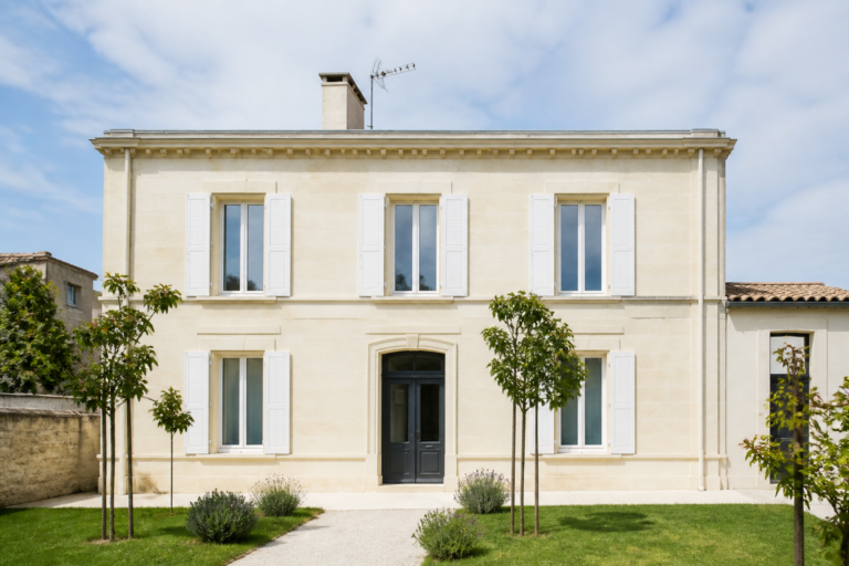 Maison girondine avec peinture extérieure fraîchement appliquée sur la façade
