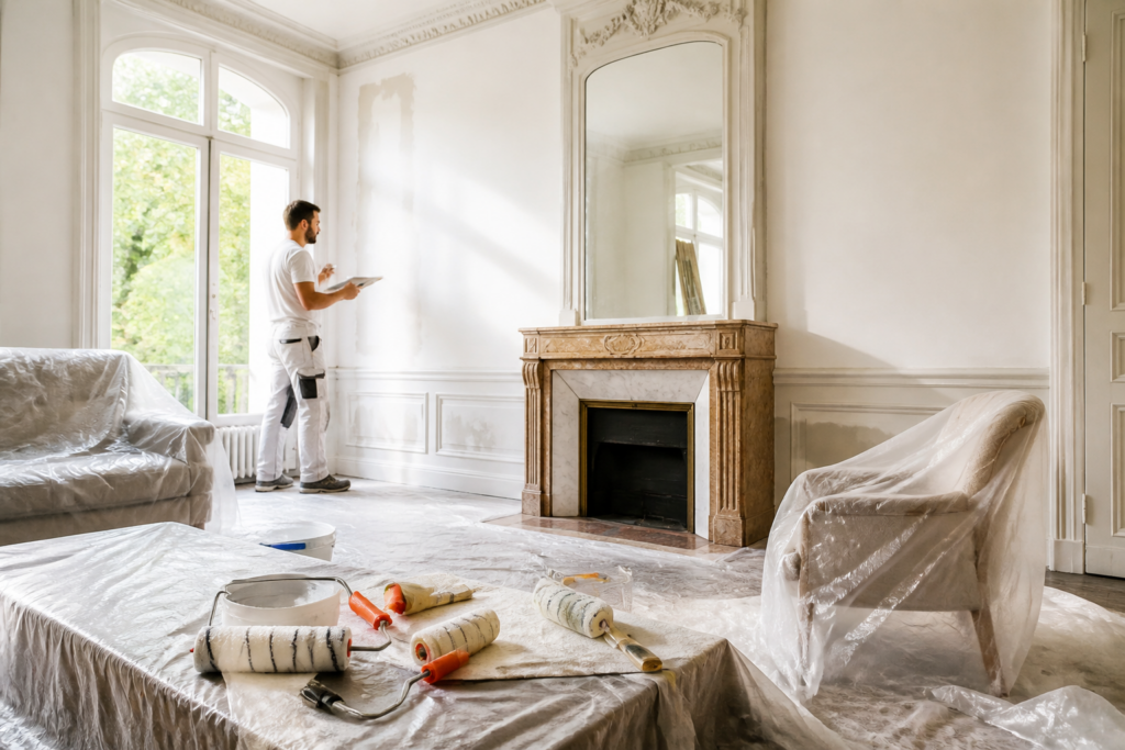 Salon girondin en préparation pour décoration peinture intérieure maison
