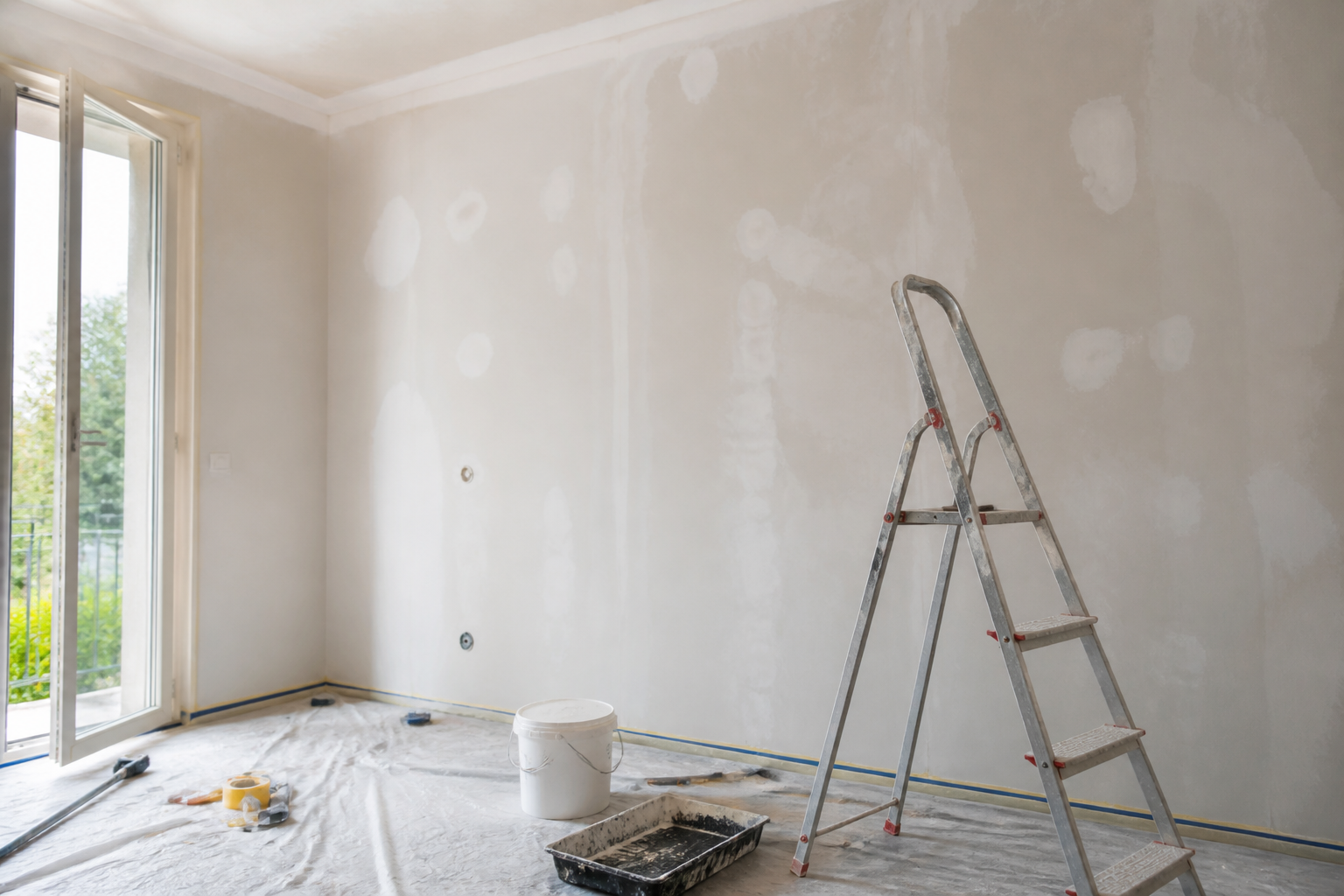 Préparation mur intérieur avant peinture dans une maison en Gironde