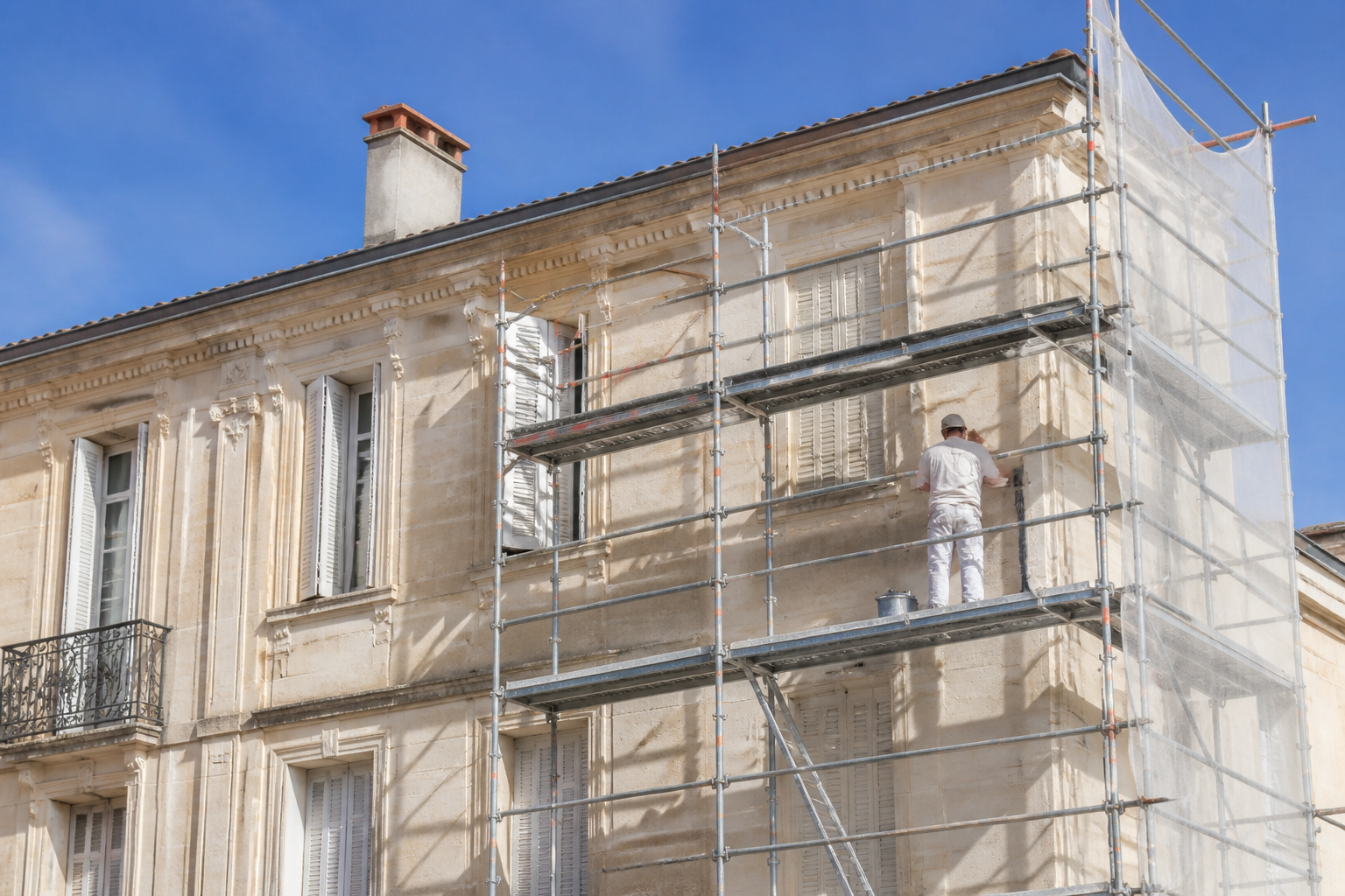 Préparation de façade girondine avant peinture extérieure