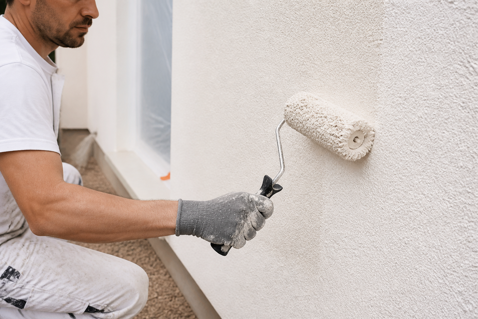 Application peinture siloxane sur façade en crépi par artisan