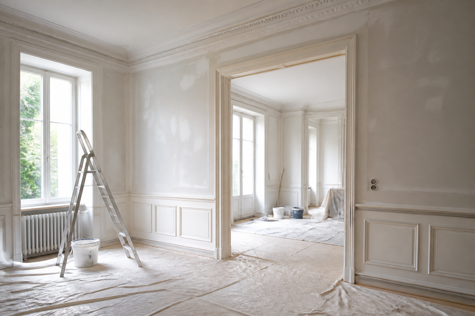 Préparation des murs intérieurs pour peinture dans une maison en Gironde
