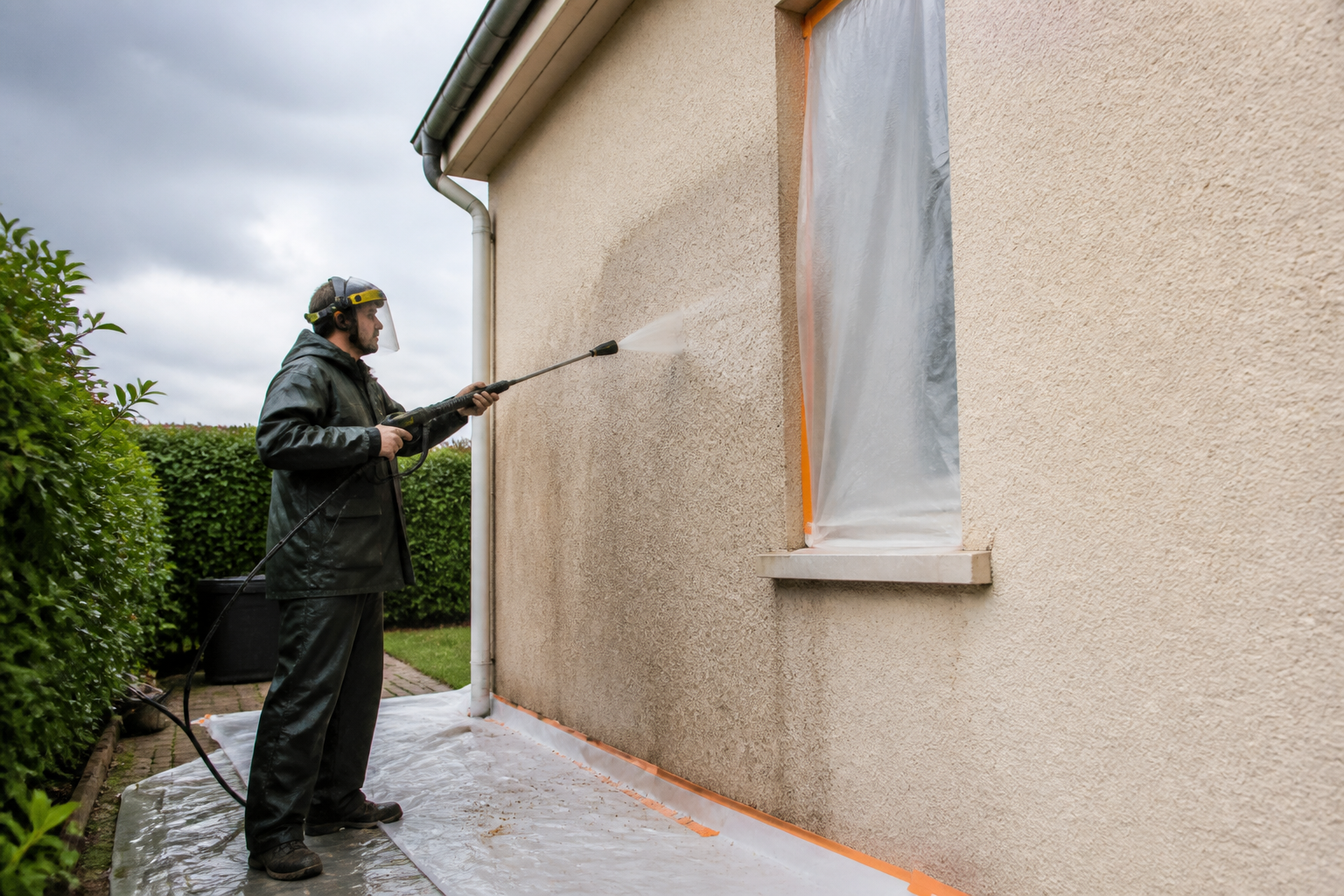 Préparation mur extérieur crépi en Gironde avant peinture