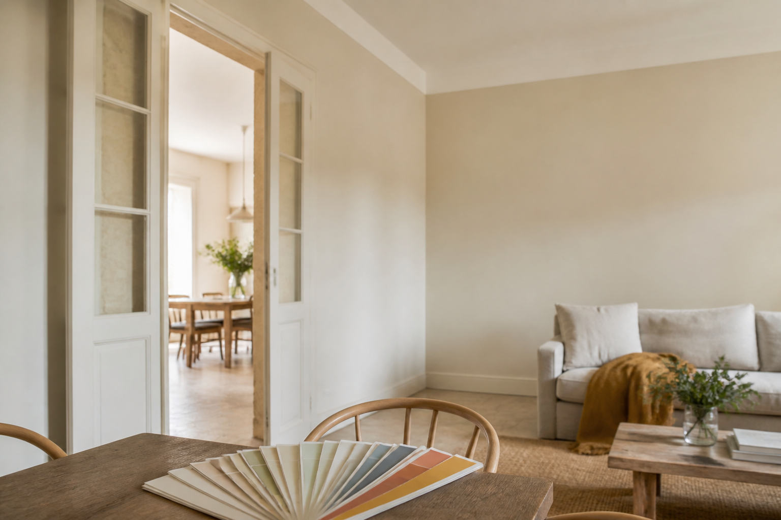 Mur intérieur peinture déco beige clair dans une maison en Gironde