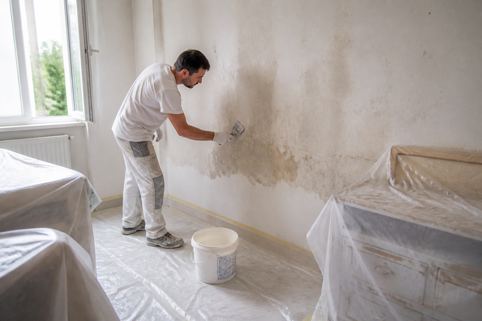 Préparation d'un mur intérieur avant peinture en Gironde