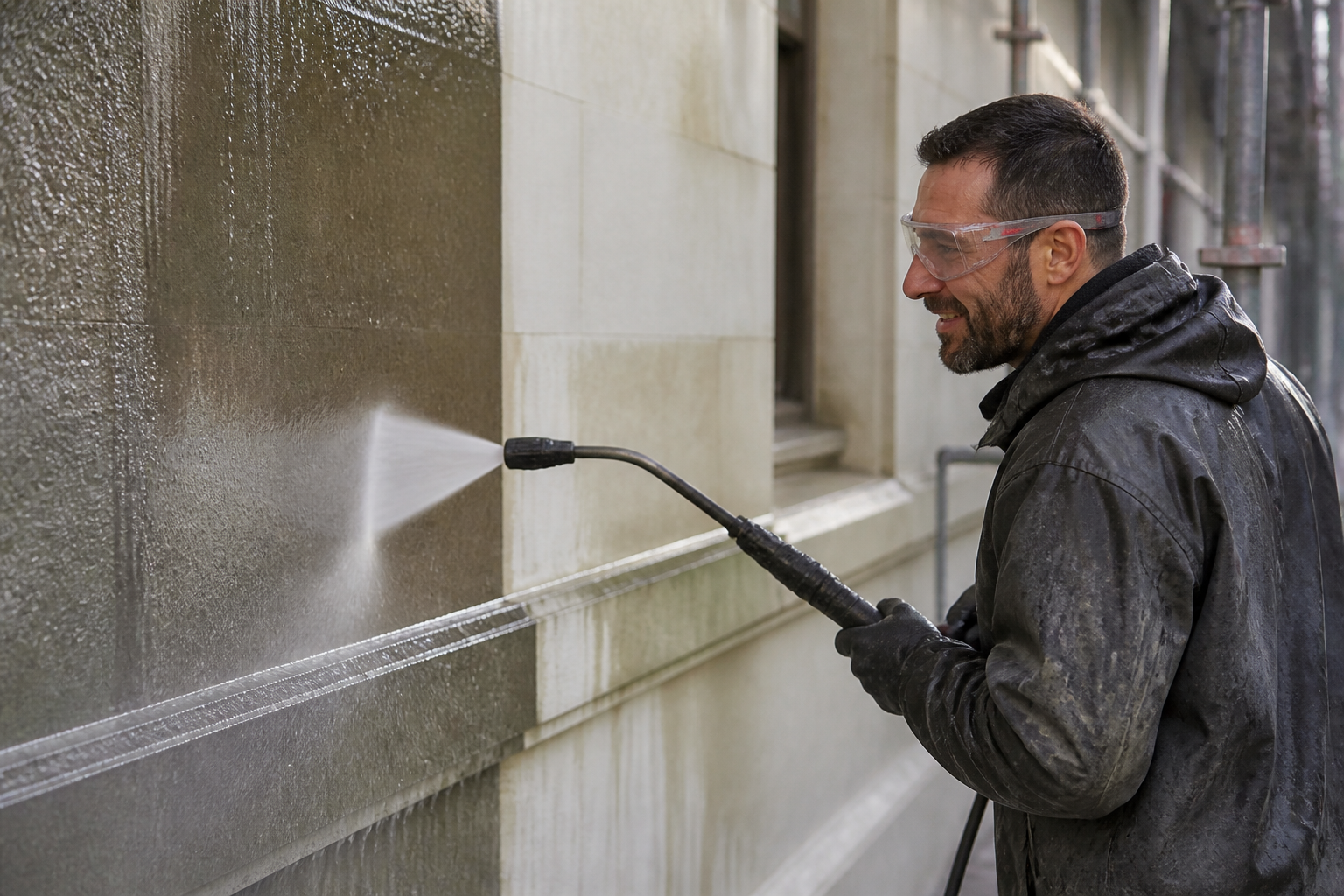 Préparation de façade avant peinture avec nettoyage haute pression en Gironde