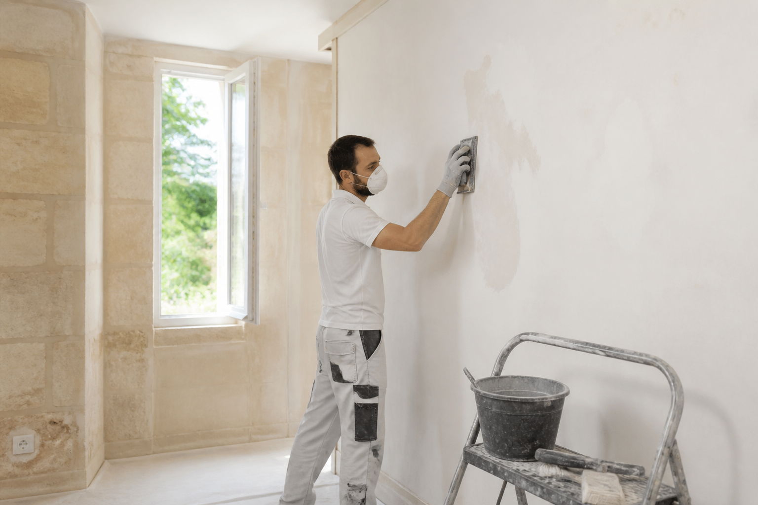 Préparation du mur intérieur par un artisan peintre en Gironde