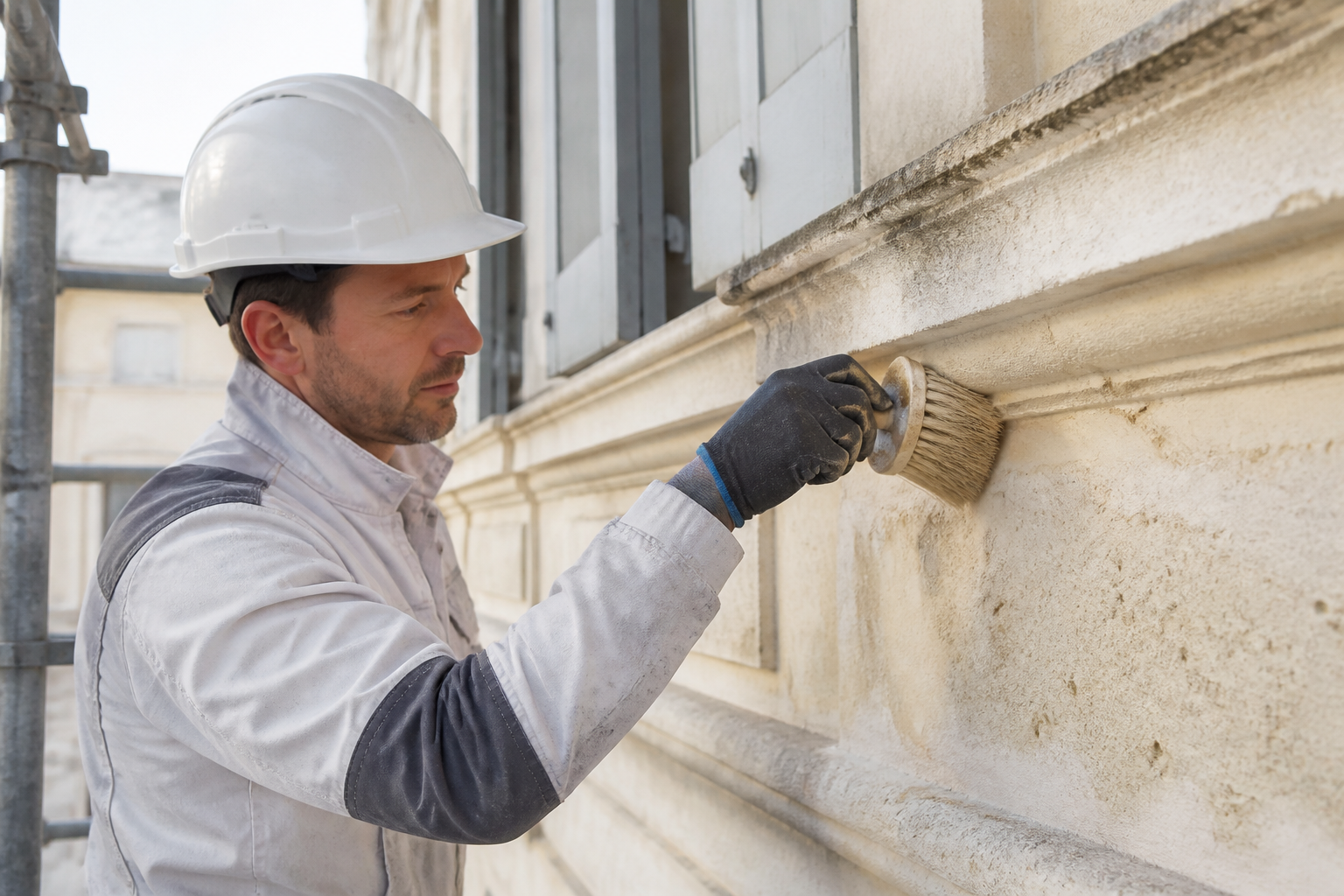 Préparation du support avant peinture ton pierre sur façade en Gironde