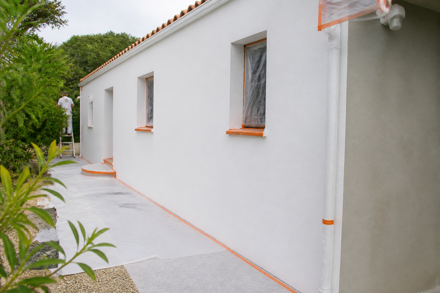 Chantier peinture propre avec murs préparés en Gironde