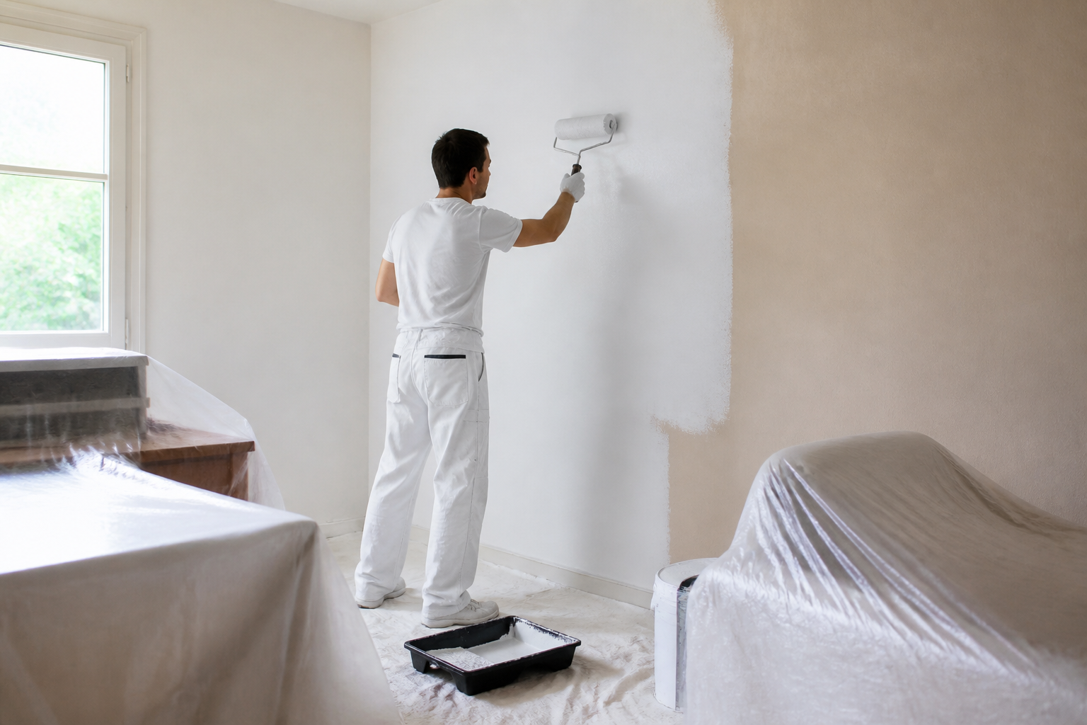 Peinture appliquée sur un mur préalablement nettoyé et préparé en Gironde