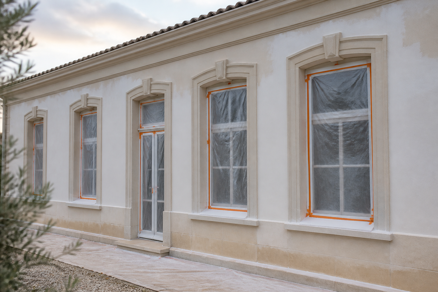 Préparation façade maison girondine avant peinture extérieure