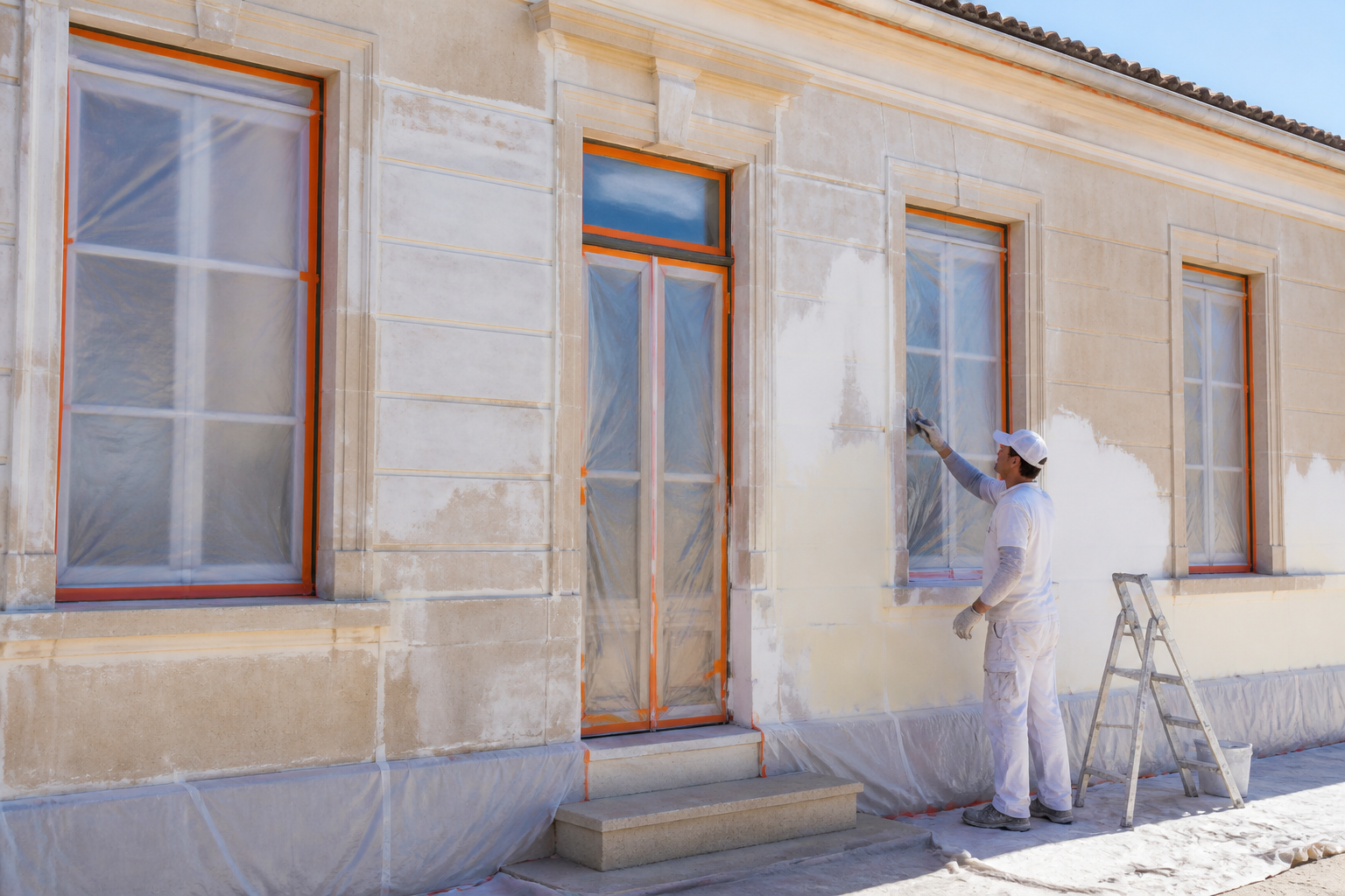 Préparation façade maison girondine avant peinture nettoyage et ponçage